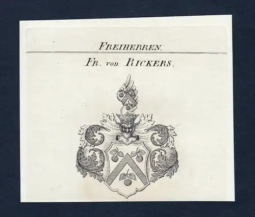 Fr. von Rickers - Rickers Wappen Adel coat of arms Kupferstich  heraldry Heraldik