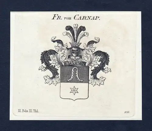 Fr. von Carnap - Carnap Wappen Adel coat of arms Kupferstich  heraldry Heraldik