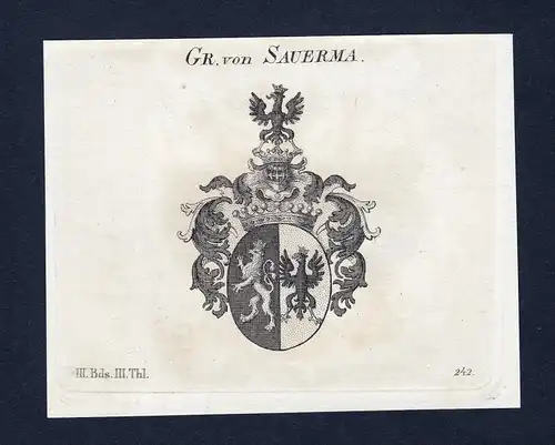 Gr. von Sauerma - Sauerma Wappen Adel coat of arms Kupferstich  heraldry Heraldik