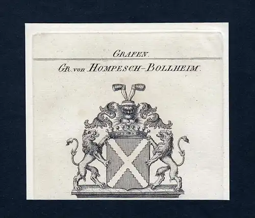 Gr. von Hompesch-Bollheim - Hompesch-Bollheim Wappen Adel coat of arms Kupferstich  heraldry Heraldik