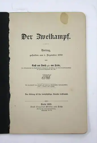 Der Zweikampf. - Vortrag, gehalten am 1. Dezember 1880 von Ernst von Dewitz.