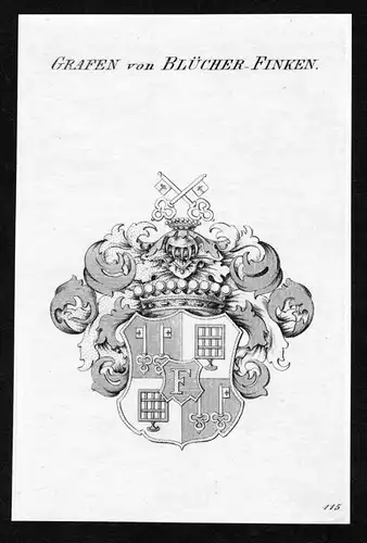 Grafen von Blücher-Finken - Blücher-Finken Bluecher-Finken Wappen Adel coat of arms Kupferstich  heraldry He