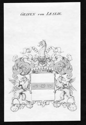 Grafen von Leslie - Leslie Wappen Adel coat of arms Kupferstich  heraldry Heraldik