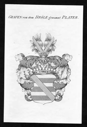 Grafen von dem Bröle genannt Plater - Bröle Broele genannt Plater Wappen Adel coat of arms Kupferstich  hera