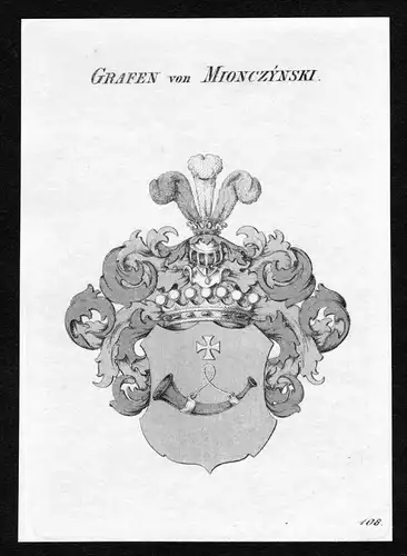 Grafen von Mionczynski - Mionczynski Wappen Adel coat of arms Kupferstich  heraldry Heraldik