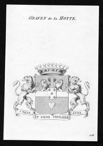 Grafen de la Motte - Motte Wappen Adel coat of arms Kupferstich  heraldry Heraldik