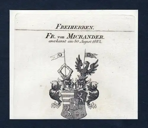 Fr. von Micrander - Micrander Wappen Adel coat of arms Kupferstich  heraldry Heraldik