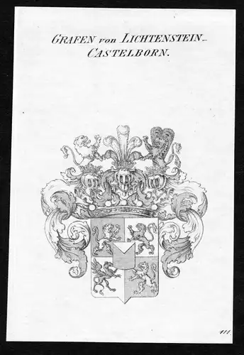 Grafen von Lichtenstein-Castelborn - Lichtenstein Castelborn Wappen Adel coat of arms Kupferstich  heraldry He