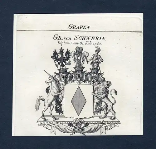 Gr. von Schwerin - Schwerin Wappen Adel coat of arms Kupferstich  heraldry Heraldik
