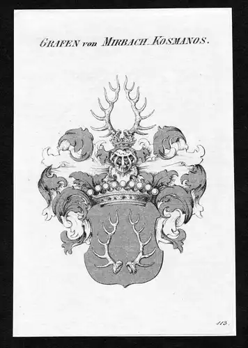 Grafen von Mirbach-Kosmanos - Mirbach-Kosmanos Wappen Adel coat of arms Kupferstich  heraldry Heraldik