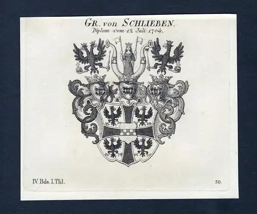 Gr. von Schlieben - Schlieben Wappen Adel coat of arms Kupferstich  heraldry Heraldik