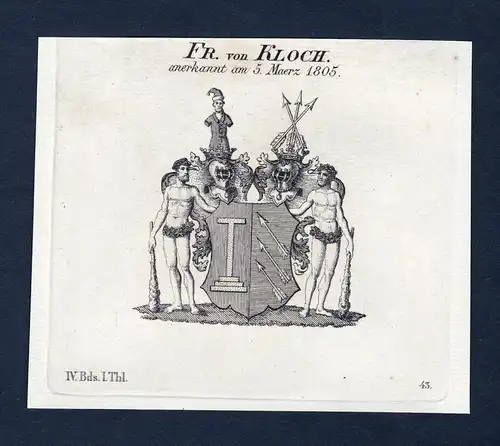 Fr. von Kloch - Kloch Wappen Adel coat of arms Kupferstich  heraldry Heraldik