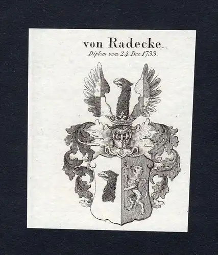 Von Radecke - Radecke Wappen Adel coat of arms Kupferstich  heraldry Heraldik