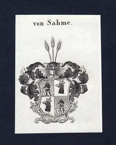 Von Sahme - Sahme Wappen Adel coat of arms Kupferstich  heraldry Heraldik