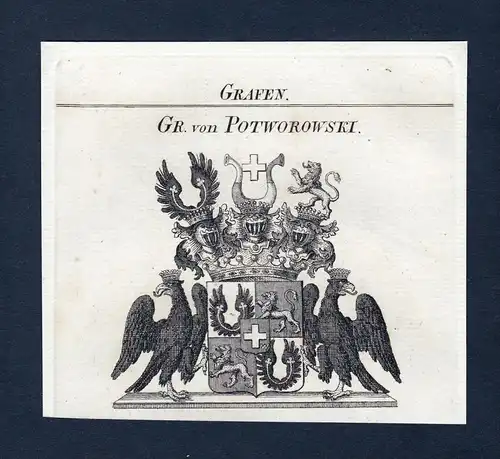 Gr. von Potworowski - Potworowski Wappen Adel coat of arms Kupferstich  heraldry Heraldik