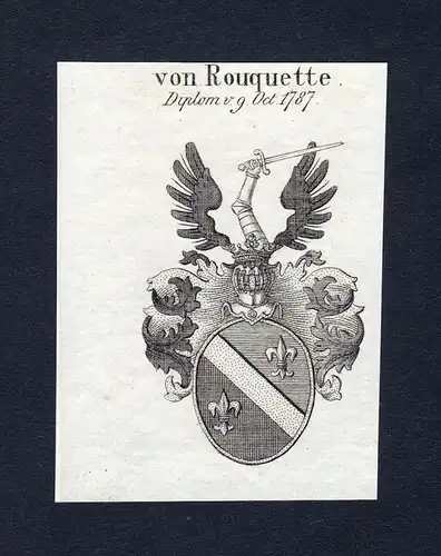 Von Rouquette - Rouquette Wappen Adel coat of arms Kupferstich  heraldry Heraldik