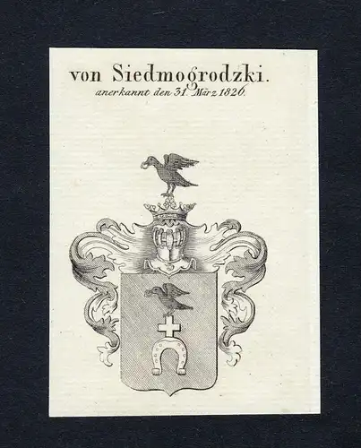 Von Siedmogrodzki - Siedmogrodzki Wappen Adel coat of arms Kupferstich  heraldry Heraldik