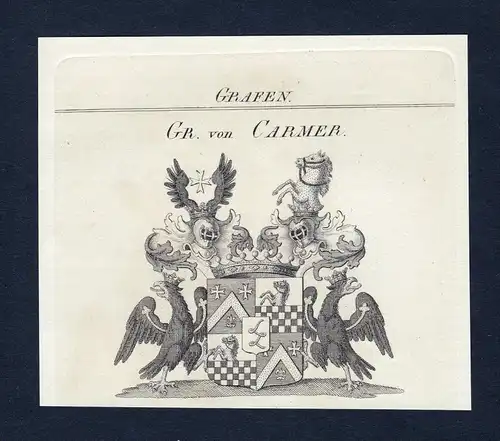 Gr. von Carmer - Carmer  Wappen Adel coat of arms Kupferstich  heraldry Heraldik