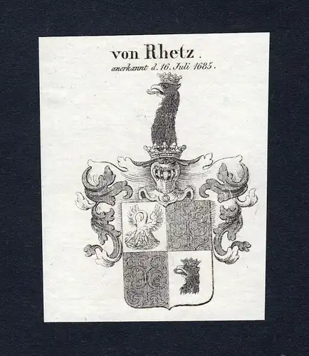 Von Rhetz - Rhetz Wappen Adel coat of arms Kupferstich  heraldry Heraldik