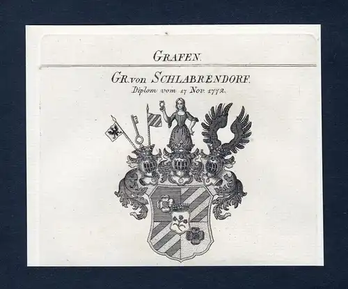 Gr. von Schlabrendorf - Schlabrendorf Schlabrendorff Wappen Adel coat of arms Kupferstich  heraldry Heraldik