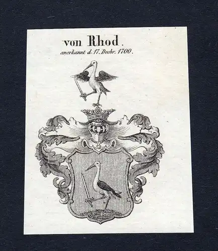 Von Rhod - Rhod Rhot Rhodt Wappen Adel coat of arms Kupferstich  heraldry Heraldik