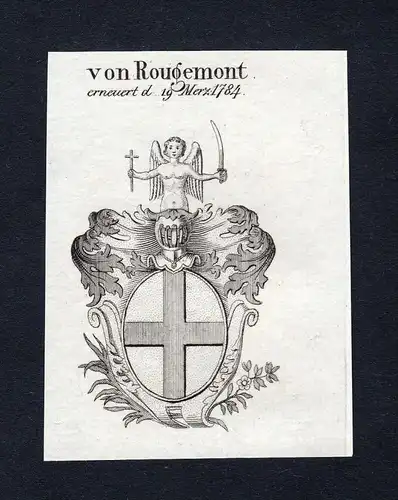 Von Rougemont - Rougemont Wappen Adel coat of arms Kupferstich  heraldry Heraldik