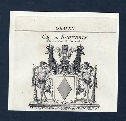 Gr. von Schwerin - Schwerin Wappen Adel coat of arms Kupferstich  heraldry Heraldik