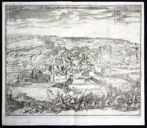 "Die Festung Athlone wird mit stürmender Hand eingenommen" - Athlone Ireland siege Karte map Kupferstich antique print