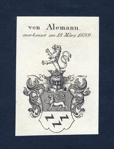Von Alemann - Alemann Wappen Adel coat of arms Kupferstich  heraldry Heraldik