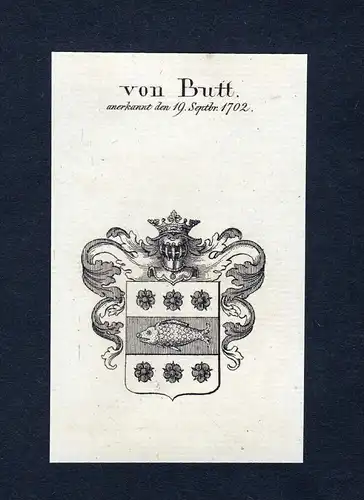 Von Butt - Butt Wappen Adel coat of arms Kupferstich  heraldry Heraldik