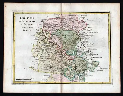 Bailliages d'Annaburg de Pretzsch Schwienitz Torgaw - Torgau Annaburg Pretzsch Karte map Kupferstich