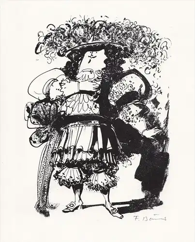 Lithographie zu Jean-Baptiste Moliere: "Les precieuses ridicules" von Fritz Bauer.