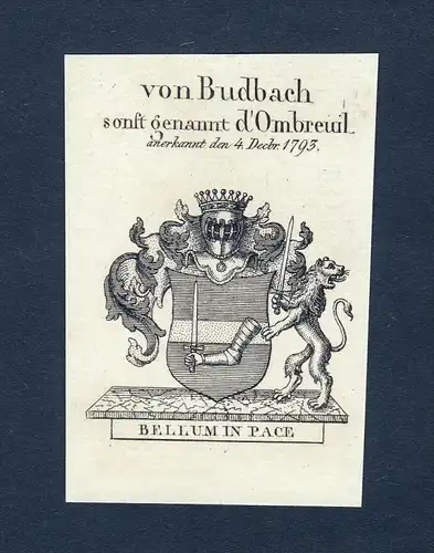 Von Budbach sonst genannt d'Ombreuil - Budbach sonst genannt d'Ombreuil Wappen Adel coat of arms Kupferstich