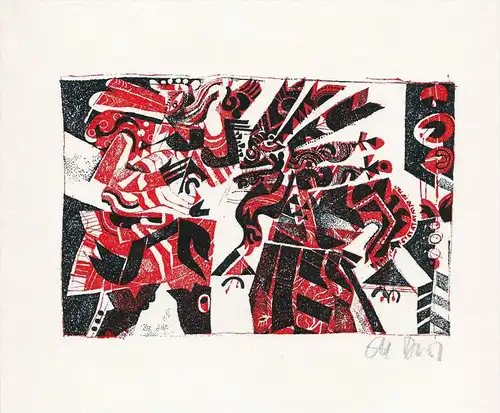 Illustrationsversuch Originalzinkätzungen von Christoph Brudi zu "Die Eroberung von Mexiko durch Ferdinand Cortes - mit