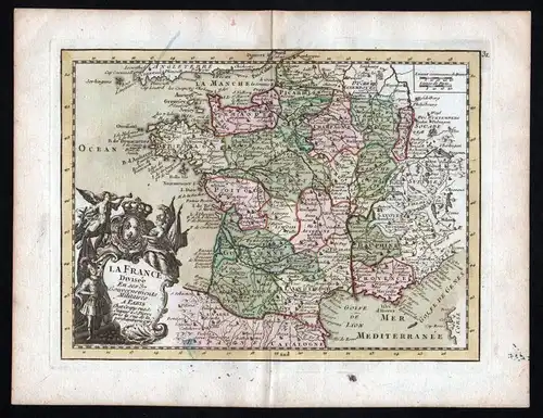 La France divisee en ses 37 Gouvernements Militaires - France Frankreich carte Karte map Kupferstich