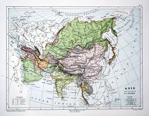 Asia Asien Arabia India China Weltkarte Karte world map Lithographie lithograph