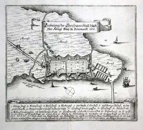 Erobrung der Christians-Statt durch Ihro Königl. May. zu Dennemarckt 1676 - Kristianstad Sverige Plan map Kart