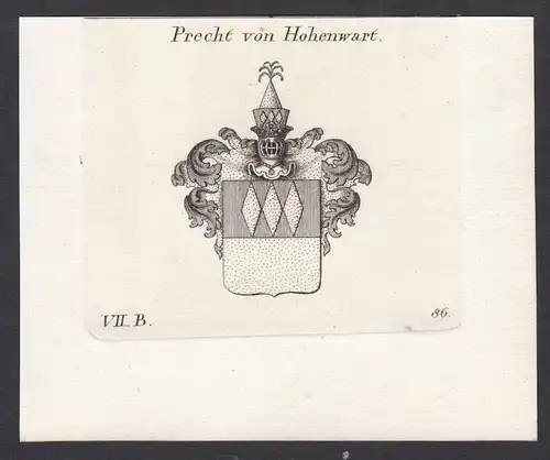 Precht von Hohenwart - Hohenwart Precht Bayern Wappen Adel coat of arms heraldry Heraldik Kupferstich antique