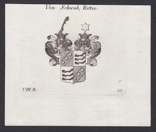 Von Schwab, Ritter - Schwab Bayern Bavaria Wappen Adel coat of arms heraldry Heraldik Kupferstich antique prin