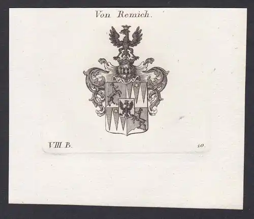 Von Remich - Remich Wappen Adel coat of arms heraldry Heraldik Kupferstich antique print