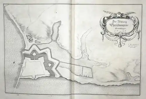 Der Vestung Christianpris Grundtläger - Festung Friedrichsort Kiel Karte map Plan Kupferstich antique print