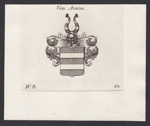 Von Arnim - Arnim Mark Brandenburg Wappen Adel coat of arms heraldry Heraldik Kupferstich antique print