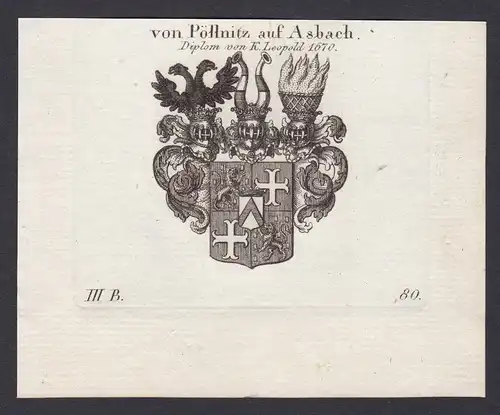 Von Pöllnitz auf Asbach. Diplom von K. Leopold 1670 - Pöllnitz Poellnitz Asbach Wappen Adel coat of arms heral