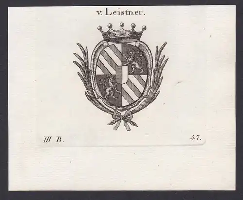 V. Leistner - Leistner Wappen Adel coat of arms heraldry Heraldik Kupferstich antique print