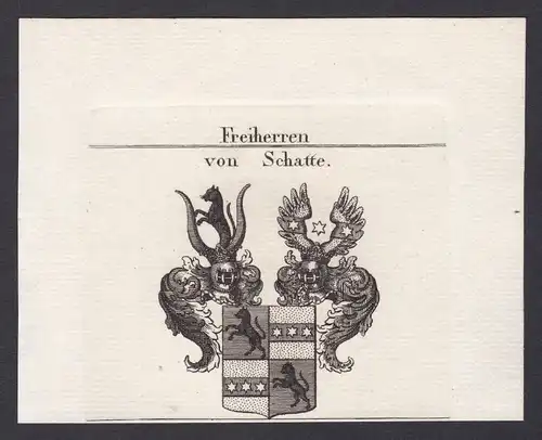 Freiherren von Schatte - Schatte Bayern Kurpfalz Wappen Adel coat of arms heraldry Heraldik Kupferstich antiqu