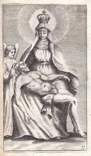 Maria mit Engel und Mann auf dem Schoß - Maria Engel angel Mann man Heiligenbild holy picture Heilige Kupferst