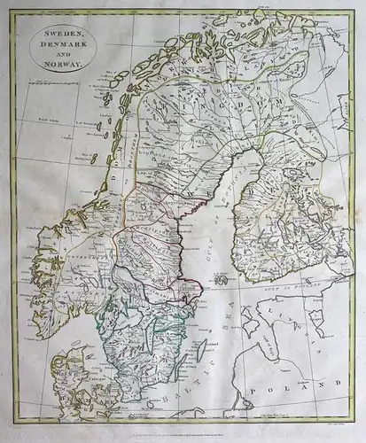 Sweden, Denmark and Norway - Schweden Sweden Dänemark Denmark Norwegen Norway Karte map Kupferstich antique pr