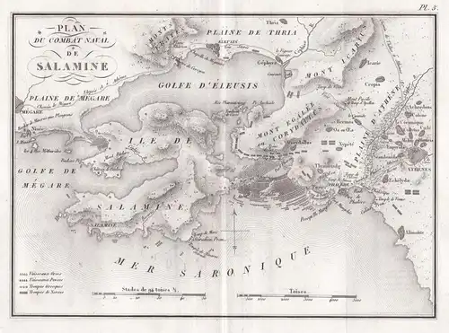 Plan du combat naval de Salamine - Salamis Salamine Schlacht battle Greece Griechenland Kupferstich engraving