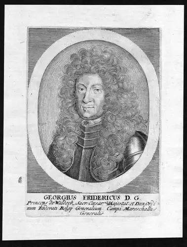 Georgius Fridericus - Georg Friedrich Waldeck Feldmarschall Portrait Kupferstich antique print
