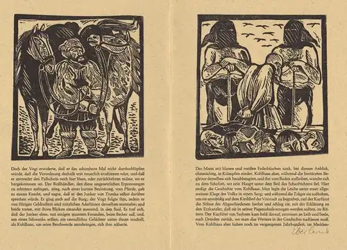 Zwei Original-Linolschnitte von Klaus Eberlein zu Heinrich von Kleist Michael Kohlhaas